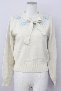 画像1: F&A / 刺繍&ボウタイニット  オフホワイト T-25-03-30-003-LO-TO-SA-ZT089