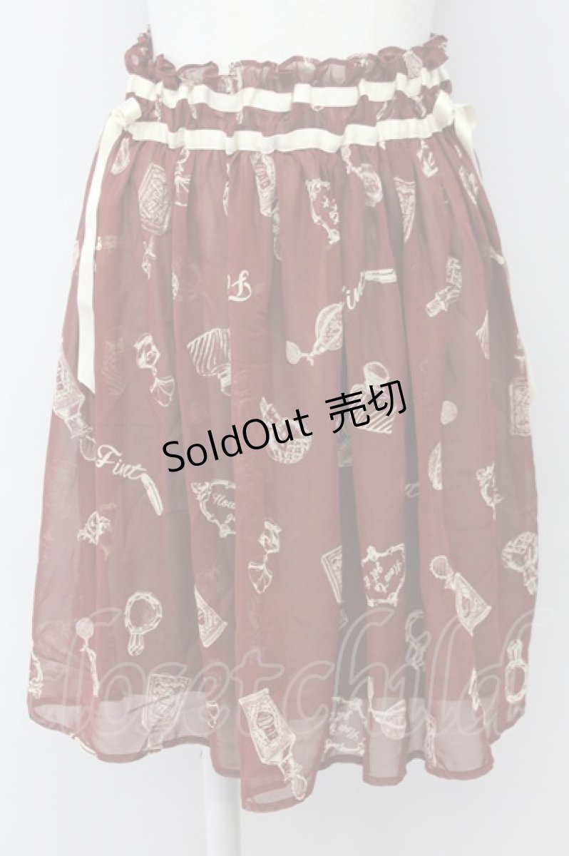 画像1: 【SALE】F i.n.t / 香水瓶柄シフォンスカート  ボルドー T-25-03-30-029-CA-SK-SA-ZT072 (1)