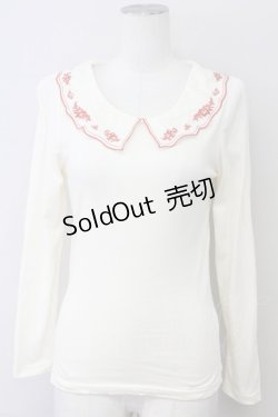 画像1: Fi.n.t / お皿刺繍衿ロンT  オフホワイト×レッド T-25-03-30-006-CA-TO-SA-ZT