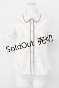 F i.n.t / ストライプ丸襟半袖ブラウス  ブラウン T-25-03-30-009-CA-BL-SA-ZT089