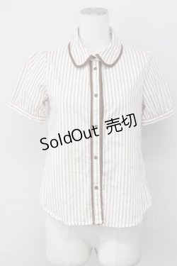 画像1: F i.n.t / ストライプ丸襟半袖ブラウス  ブラウン T-25-03-30-009-CA-BL-SA-ZT089