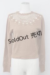 an another angelus / 花モチーフ切り替えニット  ブラウン T-25-03-30-010-CA-TO-SA-ZT089