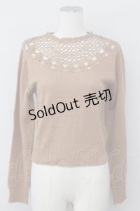 an another angelus / 花モチーフ切り替えニット  ブラウン T-25-03-30-010-CA-TO-SA-ZT089