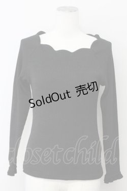 画像1: 【SALE】F&A / スカラップ長袖ニット  ブラック T-25-03-30-017-LO-TO-SA-ZT090