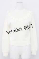 an another angelus / 花モチーフ切り替えニット  オフホワイト T-25-03-31-007-CA-TO-SA-ZT242