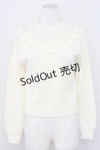 an another angelus / 花モチーフ切り替えニット  オフホワイト T-25-03-31-007-CA-TO-SA-ZT242