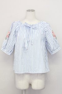 F&A / ストライプバラ刺繍ブラウス  ブルーストライプ T-25-03-31-014-LO-BL-SA-ZT069