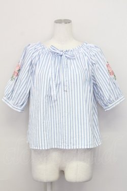 画像1: F&A / ストライプバラ刺繍ブラウス  ブルーストライプ T-25-03-31-014-LO-BL-SA-ZT069
