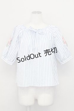 画像1: 【SALE】F&A / ストライプバラ刺繍ブラウス  ブルーストライプ T-25-03-31-014-LO-BL-SA-ZT069