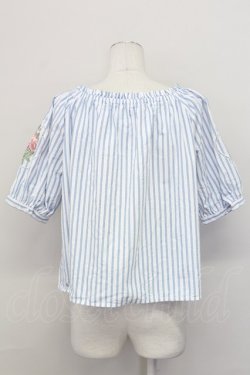 画像2: F&A / ストライプバラ刺繍ブラウス  ブルーストライプ T-25-03-31-014-LO-BL-SA-ZT069