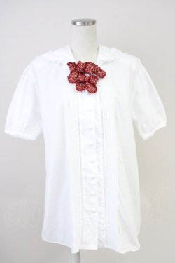 画像1: KETTY / ドットリボンセーラー半袖ブラウス  白Ｘ赤 T-25-04-21-001-EL-BL-SA-ZI