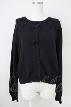 画像1: m petit by misako / ローズ刺繍ニットカーディガン  黒 T-25-04-21-017-LO-TO-SA-ZI
