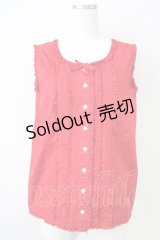 KETTY / ピンタックフリルノースリーブブラウス  赤 T-25-04-21-008-EL-BL-SA-ZI