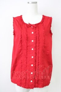 KETTY / ピンタックフリルノースリーブブラウス  赤 T-25-04-21-008-EL-BL-SA-ZI