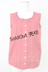 KETTY / ピンタックフリルノースリーブブラウス  赤 T-25-04-21-008-EL-BL-SA-ZI