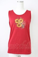 KETTY / ひまわり刺繍タンク  赤Ｘ黄色 T-25-04-21-009-EL-TO-SA-ZI