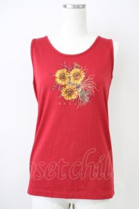 KETTY / ひまわり刺繍タンク  赤Ｘ黄色 T-25-04-21-009-EL-TO-SA-ZI