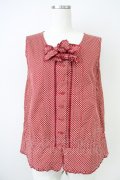 KETTY / リボンピンタックドットノースリーブブラウス  赤Ｘ白 T-25-04-21-012-EL-BL-SA-ZI