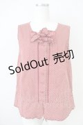 KETTY / リボンピンタックドットノースリーブブラウス  赤Ｘ白 T-25-04-21-012-EL-BL-SA-ZI