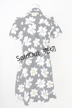 画像2: axes femme / 花柄レトロシャツワンピース  黒Ｘ白 T-25-04-21-013-AX-OP-SA-ZI