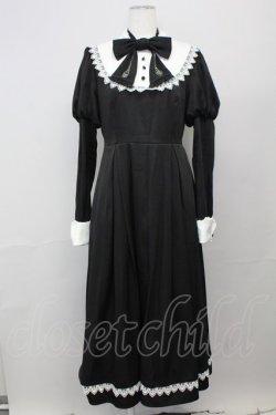 画像1: Alice Girl / カトラリーリボンタイ長袖ワンピース XL 黒Ｘ白 T-25-04-23-002-EL-OP-SA-ZT
