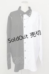 THICC / 肩ZIPシャツ  黒Ｘ白 T-25-04-23-006-LO-BL-SA-ZI