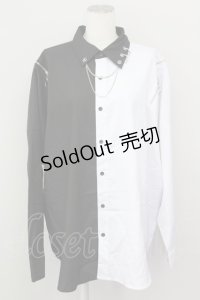 THICC / 肩ZIPシャツ  黒Ｘ白 T-25-04-23-006-LO-BL-SA-ZI