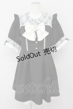 画像1: DearMyLove / レース重ねパールリボンお嬢様ワンピース LL 黒Ｘ白 T-25-04-23-011-EL-OP-SA-ZT