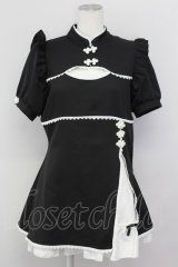 DearMyLove / チャイナ釦スリットワンピース LL 黒Ｘ白 T-25-04-23-017-EL-OP-SA-ZI