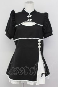 DearMyLove / チャイナ釦スリットワンピース LL 黒Ｘ白 T-25-04-23-017-EL-OP-SA-ZT