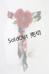 WONDERFUL WORLD / バラコサージュ付きサッシュベルト  ブラック×レッド T-25-04-25-002-LO-ZA-SA-ZT