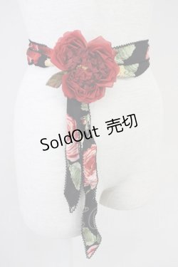 画像1: WONDERFUL WORLD / バラコサージュ付きサッシュベルト  ブラック×レッド T-25-04-25-002-LO-ZA-SA-ZT