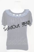 axes femme / 巻き薔薇透かし半袖ニットトップス  ネイビー T-25-05-16-017-AX-TO-SA-ZT