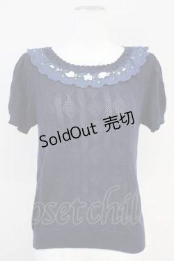 画像1: axes femme / 巻き薔薇透かし半袖ニットトップス  ネイビー T-25-05-16-017-AX-TO-SA-ZT