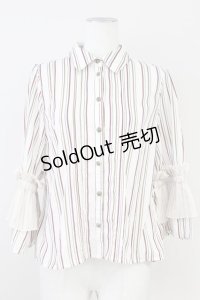 axes femme POETIQUE / 袖プリーツフリル使いブラウス  アイボリーＸボルドー T-25-05-16-004-AX-BL-SA-ZI
