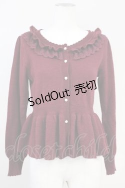 画像1: axes femme / ローズレース襟ニットカーディガン  ボルドー T-25-05-16-035-AX-TO-SA-ZT