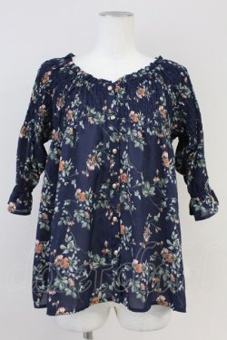 画像1: axes femme POETIQUE / ドロップショルダーフリルブラウス  ネイビー T-25-05-16-005-AX-BL-SA-ZT