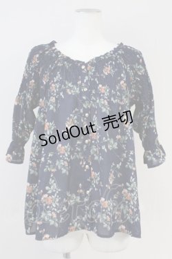 画像1: axes femme POETIQUE / ドロップショルダーフリルブラウス  ネイビー T-25-05-16-005-AX-BL-SA-ZI