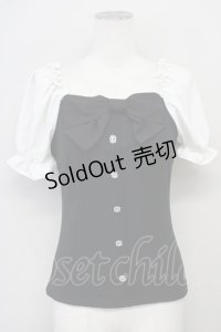 Ank Rouge / フロントリボンバイカラーパフトップス M ブラック T-25-05-18-007-CA-TO-SA-ZT