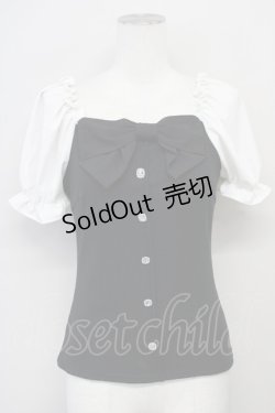 画像1: Ank Rouge / フロントリボンバイカラーパフトップス M ブラック T-25-05-18-007-CA-TO-SA-ZT