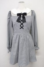 画像1: 【SALE】Ank Rouge / パール衿スピンドルワンピース M ブラックチドリ T-25-05-18-014-CA-OP-SA-ZT260 (1)