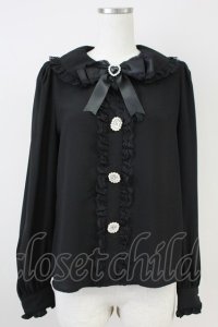 Ank Rouge / ラッセルレース&ビジューボタンブラウス M ブラック T-25-05-23-007-CA-BL-SA-ZT370
