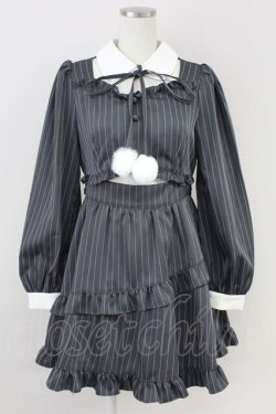 画像1: Ank Rouge / ななめフリルぽんぽんリボンワンピース M グレー T-25-05-23-011-CA-OP-SA-ZT