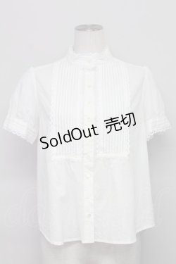 画像1: Jane Marple / 立襟半袖ピンタックヨークブラウス  白 T-25-06-06-003-JM-BL-SA-ZT
