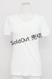 Jane Marple / ロゴプリント半袖カットソー  白Ｘブラウン T-25-06-06-004-JM-TO-SA-ZT045