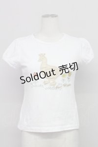 Jane Marple / 白鳥刺繍ワッペン半袖カットソー  白 T-25-06-06-005-JM-TO-SA-ZT045