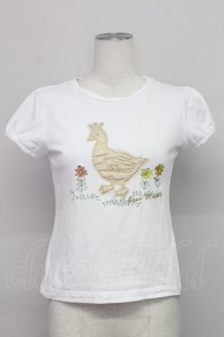 画像1: Jane Marple / 白鳥刺繍ワッペン半袖カットソー  白 T-25-06-06-005-JM-TO-SA-ZT