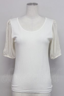 画像1: Emily Temple cute / シースルーパフ袖カットソー  アイボリー T-25-06-06-008-ET-TO-SA-ZT