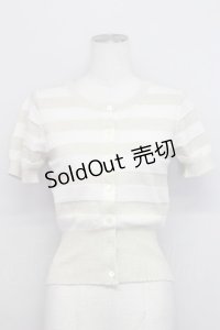 Emily Temple cute / ラメボーダー半袖カーデ  アイボリーＸゴールド T-25-06-06-009-ET-TO-SA-ZT045