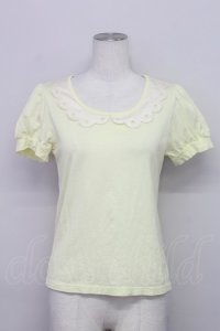 Emily Temple cute / スカラップ襟半袖カットソー  イエローＸ白 T-25-06-06-010-ET-TO-SA-ZT045